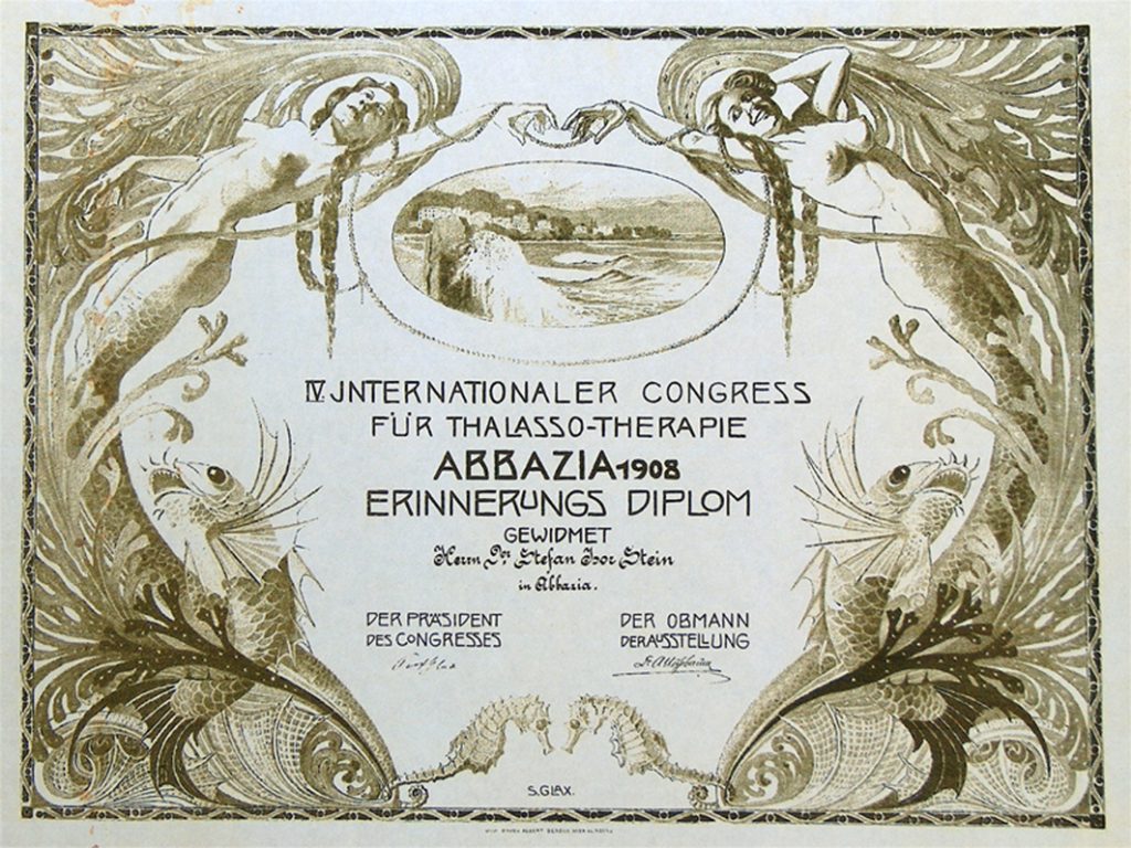 A picture of a historic document showing a Thalasso-Therapy Event in Opatija.